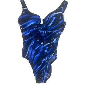 Miraclesuit escape blue black abstract molded cups ruching size 12